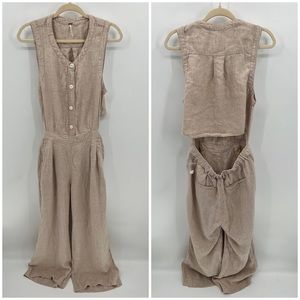 Free People tan linen wide leg jumpsuit